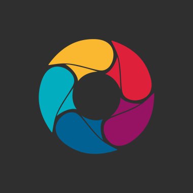 Dairesel ok soyut logosu. Ok simgeleri. Soyut ok işaretini çember içine al. Kamera lensi logosu, yıldız ve daire şablonu.