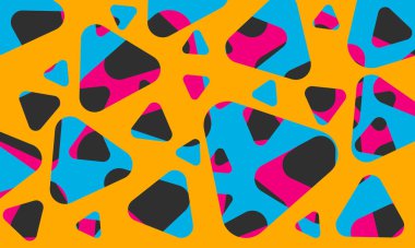 Soyut arkaplanda renkli yuvarlak üçgenlerle kusursuz vektör deseni.