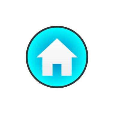 Ev ikonu. Beyaz arkaplanda daire şeklinde renkli düz simge düğmesi