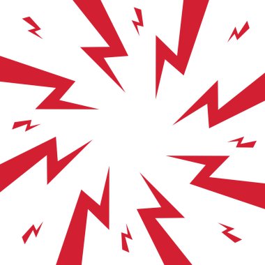 Renkli gök gürültüsü, beyaz arkaplan. Gök gürültüsü yıldırımının yüzleşme resmi. Düz illüstrasyon basit Vektör. Çizgi roman şablonu. Neon rengi. Metinsiz rekabet tasarım şablonu.