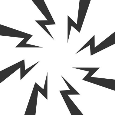 Renkli gök gürültüsü, beyaz arkaplan. Gök gürültüsü yıldırımının yüzleşme resmi. Düz illüstrasyon basit Vektör. Çizgi roman şablonu. Neon rengi. Metinsiz rekabet tasarım şablonu.