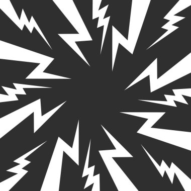 Renkli gök gürültüsü, beyaz arkaplan. Gök gürültüsü yıldırımının yüzleşme resmi. Düz illüstrasyon basit Vektör. Çizgi roman şablonu. Neon rengi. Metinsiz rekabet tasarım şablonu.