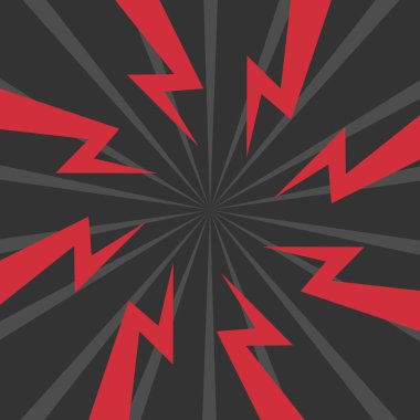 Renkli gök gürültüsü, beyaz arkaplan. Gök gürültüsü yıldırımının yüzleşme resmi. Düz illüstrasyon basit Vektör. Çizgi roman şablonu. Neon rengi. Metinsiz rekabet tasarım şablonu.