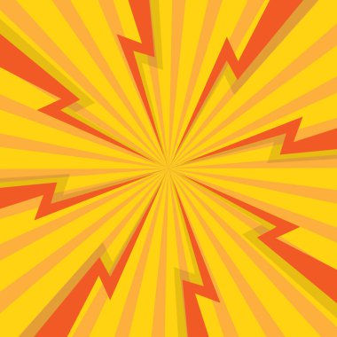 Renkli gök gürültüsü, beyaz arkaplan. Gök gürültüsü yıldırımının yüzleşme resmi. Düz illüstrasyon basit Vektör. Çizgi roman şablonu. Neon rengi. Metinsiz rekabet tasarım şablonu.