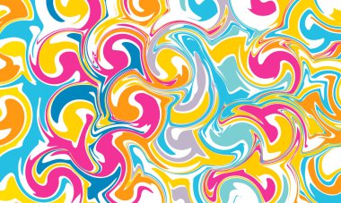 Renkli sıvı dalgalarla soyut yatay arkaplan. 60 'lar ve 70' lerde modaya uygun vektör illüstrasyonu.