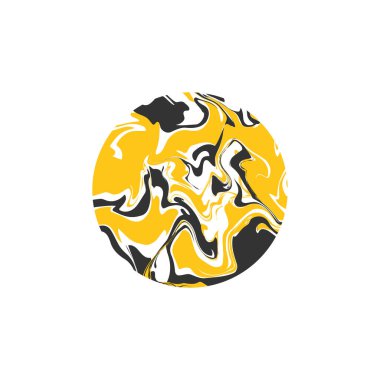 Renkli dalgalarla soyut kare arkaplanı. Sıvı Moda vektör illüstrasyonu 60 'lar, 70' ler tarzında. Çarpık ve bozuk yüzeyi olan daireler. Logot tasarımı için soyut biçimler.