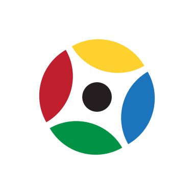 Birlik İnsanları Minimalist logo vektör çizimi, Çoklu Etnik Toplum, Birlik, Dostluk ve Dayanışma Grubu. Çember içinde soyut renkli insan sembolleri - vektör grafik simgesi. 