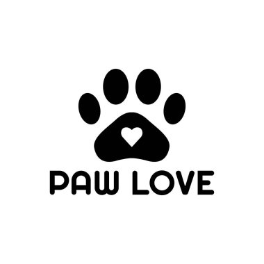 Paw Love simgesi ya da logosu, beyaz arka planda izole edilmiş. Basit ve modern simge veya logo.