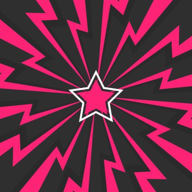 Renkli Gök gürültüsü ve ortadaki yıldız. Gök gürültüsü yıldırımının yüzleşme resmi. Düz illüstrasyon basit Vektör. Çizgi roman şablonu. Metinsiz stil yarışması tasarım şablonu.