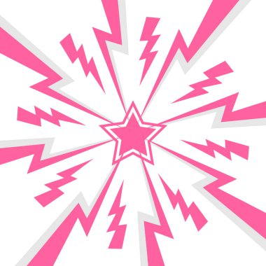 Renkli Gök gürültüsü ve ortadaki yıldız. Gök gürültüsü yıldırımının yüzleşme resmi. Düz illüstrasyon basit Vektör. Çizgi roman şablonu. Metinsiz stil yarışması tasarım şablonu.