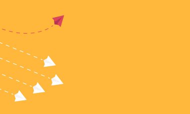 Minimalist stil kırmızı uçak yön değiştiriyor ve beyaz olanlar. Yeni fikir, değişim, eğilim, cesaret, yaratıcı çözüm, yenilik ve benzersiz yol kavramı.