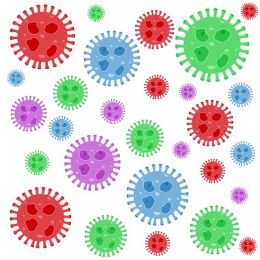 Background of Virus. Bacteria Biology Organisms Seamless Pattern. Virus Infection Ebola Epidemic Sick. Corona, HMPV, Covid and Human metapneumovirus. Flat Vector Illustration clipart