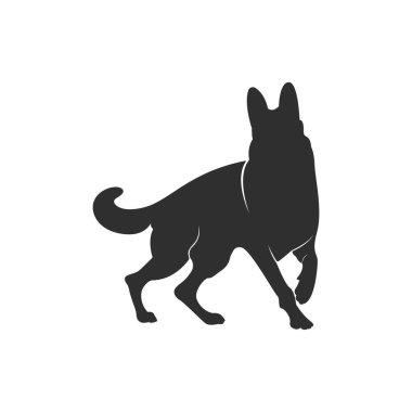 Alman çoban köpeği silueti beyaz arka planda izole edilmiş. Vektör illüstrasyonu