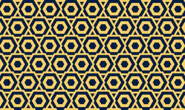 Soyut, pürüzsüz desen, yinelenen mavi ve altın sekizgenlerin minimal arkaplanı