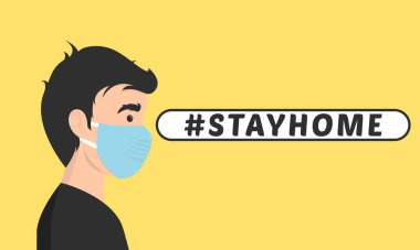 Stay home vector content on a white background. #stayhome background. man wearing mask. clipart