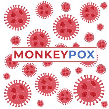Mpox maymun çiçeği virüsü hücre arkaplanı kırmızıdır. Mpox virüsü illüstrasyonu.