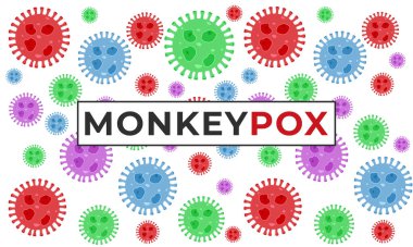 Mpox maymun çiçeği virüsü hücre arkaplanı kırmızıdır. Mpox virüsü illüstrasyonu.