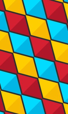 Mavi, kırmızı ve sarı elmas. Elmas deseni. Elmas desenli. Elmas arka plan. Kusursuz desen. arkaplan, dekorasyon, hediye paketi için