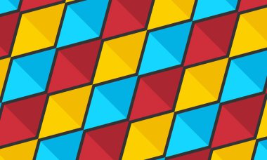 Mavi, kırmızı ve sarı elmas. Elmas deseni. Elmas desenli. Elmas arka plan. Kusursuz desen. arkaplan, dekorasyon, hediye paketi için