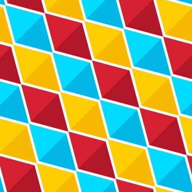 Mavi, kırmızı ve sarı elmas. Elmas deseni. Elmas desenli. Elmas arka plan. Kusursuz desen. arkaplan, dekorasyon, hediye paketi için