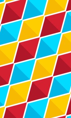 Mavi, kırmızı ve sarı elmas. Elmas deseni. Elmas desenli. Elmas arka plan. Kusursuz desen. arkaplan, dekorasyon, hediye paketi için