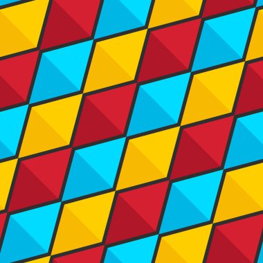 Mavi, kırmızı ve sarı elmas. Elmas deseni. Elmas desenli. Elmas arka plan. Kusursuz desen. arkaplan, dekorasyon, hediye paketi için