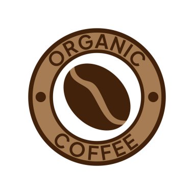 Organik kahve etiketi. Doğal kahve ikonu vektör çizimi. 100 arabika ve robusta fasulyesi amblemi, rozet, işaret, sembol, pul ya da mühür. Kahve dükkanı logosu izole edildi.