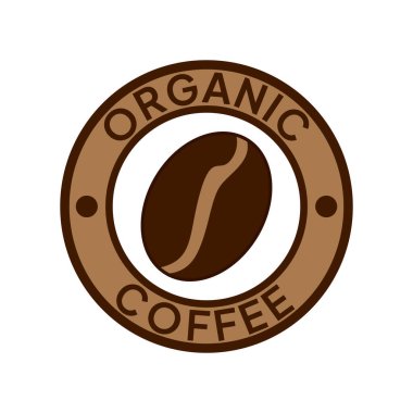 Organik kahve etiketi. Doğal kahve ikonu vektör çizimi. 100 arabika ve robusta fasulyesi amblemi, rozet, işaret, sembol, pul ya da mühür. Kahve dükkanı logosu izole edildi.