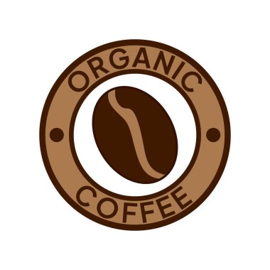 Organik kahve etiketi. Doğal kahve ikonu vektör çizimi. 100 arabika ve robusta fasulyesi amblemi, rozet, işaret, sembol, pul ya da mühür. Kahve dükkanı logosu izole edildi.