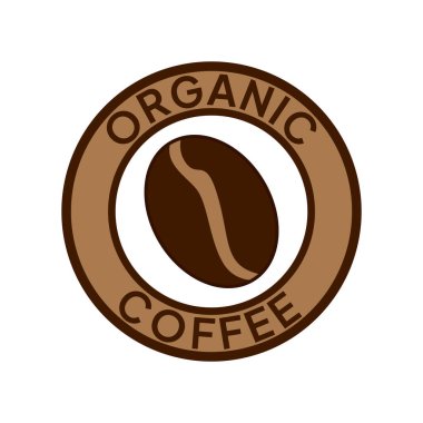 Organik kahve etiketi. Doğal kahve ikonu vektör çizimi. 100 arabika ve robusta fasulyesi amblemi, rozet, işaret, sembol, pul ya da mühür. Kahve dükkanı logosu izole edildi.