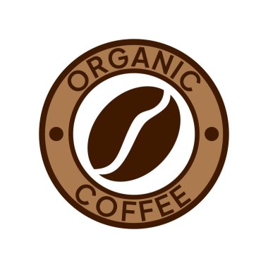 Organik kahve etiketi. Doğal kahve ikonu vektör çizimi. 100 arabika ve robusta fasulyesi amblemi, rozet, işaret, sembol, pul ya da mühür. Kahve dükkanı logosu izole edildi.