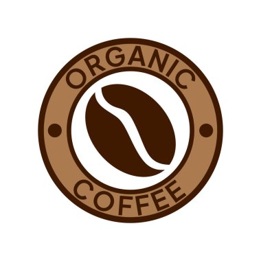 Organik kahve etiketi. Doğal kahve ikonu vektör çizimi. 100 arabika ve robusta fasulyesi amblemi, rozet, işaret, sembol, pul ya da mühür. Kahve dükkanı logosu izole edildi.