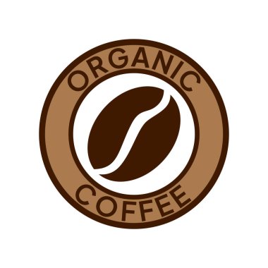 Organik kahve etiketi. Doğal kahve ikonu vektör çizimi. 100 arabika ve robusta fasulyesi amblemi, rozet, işaret, sembol, pul ya da mühür. Kahve dükkanı logosu izole edildi.