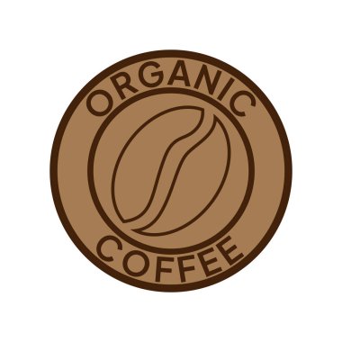 Organik kahve etiketi. Doğal kahve ikonu vektör çizimi. 100 arabika ve robusta fasulyesi amblemi, rozet, işaret, sembol, pul ya da mühür. Kahve dükkanı logosu izole edildi.
