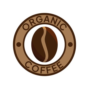 Organik kahve etiketi. Doğal kahve ikonu vektör çizimi. 100 arabika ve robusta fasulyesi amblemi, rozet, işaret, sembol, pul ya da mühür. Kahve dükkanı logosu izole edildi.