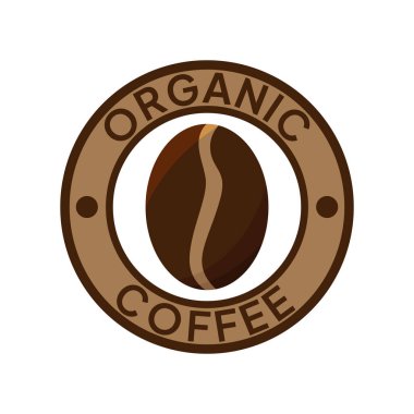 Organik kahve etiketi. Doğal kahve ikonu vektör çizimi. 100 arabika ve robusta fasulyesi amblemi, rozet, işaret, sembol, pul ya da mühür. Kahve dükkanı logosu izole edildi.