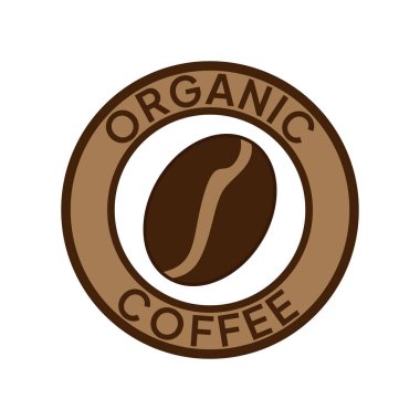 Organik kahve etiketi. Doğal kahve ikonu vektör çizimi. 100 arabika ve robusta fasulyesi amblemi, rozet, işaret, sembol, pul ya da mühür. Kahve dükkanı logosu izole edildi.