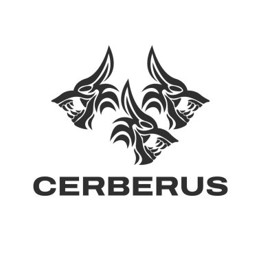 Vektör grafik çizim Cerberus, toplum logosu malzemesi olarak kullanılabilecek üç vahşi köpek ya da kurt kafası.