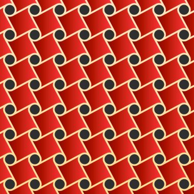 Arkaplan desenleri kusursuz daireler ve kareler birbirine bağlı çizgiler. Düz stil tasarım arkaplanı. Altın, kırmızı ve siyah desenli Çin ve Japon tarzı.