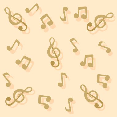 Müzik notaları kusursuz arkaplan, nota arkaplanı, kusursuz doku tasarımı. Yüzen gölge biçimi