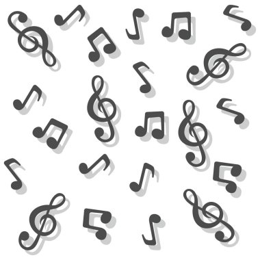 Müzik notaları kusursuz arkaplan, nota arkaplanı, kusursuz doku tasarımı. Yüzen gölge biçimi