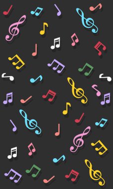 Müzik notaları kusursuz arkaplan, nota arkaplanı, kusursuz doku tasarımı. Renkli nota deseni