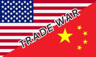 Amerika ve Çin Birleşik Devletleri bayrakları, Çin ve ABD arasındaki ticaret savaşı kavramı. Vektör illüstrasyon arkaplanı. 