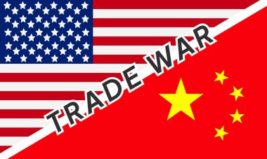 Amerika ve Çin Birleşik Devletleri bayrakları, Çin ve ABD arasındaki ticaret savaşı kavramı. Vektör illüstrasyon arkaplanı. 
