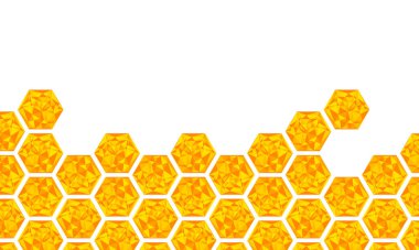 Sarı turuncu arı kovanı arka planı. Bal peteği mozaik arılar kovan hücreleri deseni. Arı bal şekilleri. Vektör geometrik dikişsiz doku sembolü. Altıgen raster, mozaik hücre işareti veya simge.