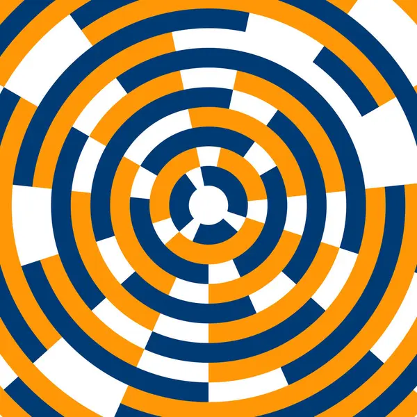 Op sanat vektör tasarımı dairesel bir çerçevede dönen hareketin illüzyonu. Soyut güneş patlaması çizgili arka plan. Vektör sanat optik illüzyon dalgalı çizgi deseni Mavi ve turuncu çizgili daire arka plan