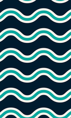Mavi ve yeşil harika dikey dalgalar. 60 'lar ve 70' ler titreşimli Vintage Geo Art, okyanus dalgaları Patern Vektör çizimi. Moda dalga deseni soyut çizgiler mavi optik sanat dalgası çizgisi.