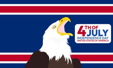 4 Temmuz Bağımsızlık Günü arkaplanınız kutlu olsun ya da bayrak ve beyaz başlı kartal desenli pankart tasarımı. Amerika Birleşik Devletleri Bağımsızlık Günü Kutlaması. Poster, kart, pankart kullan.