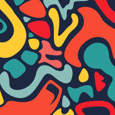 Renkli çizgiler, kusursuz desenler. Şirin, komik, yaratıcı, minimalist sanat geçmişi. Bitmek bilmeyen basit tatil partisi konfeti dokusu, karalama şekilleri, kıvrımlar, dalgalar.