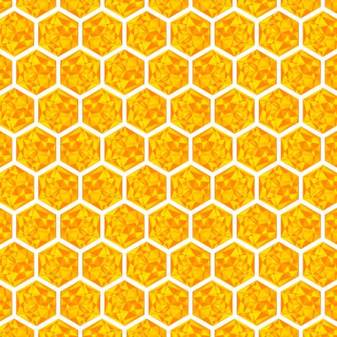 Sarı turuncu arı kovanı arka planı. Bal peteği mozaik arılar kovan hücreleri deseni. Arı bal şekilleri. Vektör geometrik dikişsiz doku sembolü. Altıgen raster, mozaik hücre işareti veya simge.